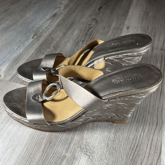 Michael Kors Marin Slide MC Gold Bronze 3.5” Wedge Sandal Silver Ring US 9 - Picture 2 of 16